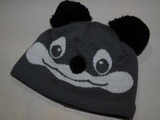 Dětská zimní čepice panda šedá (Pletená čepice pro děti)
