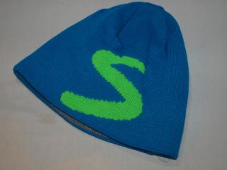 Zimní čepice modrá / zelený nápis (Pletená čepice se zeleným nápisem)