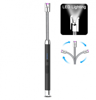 Handy 603 plazmový zapalovač USB s LED světlem / černý (Krbový - kuchyňský BBQ kovový elektrický plazmový zapalovač, USB nabíjení, flexibilní.)