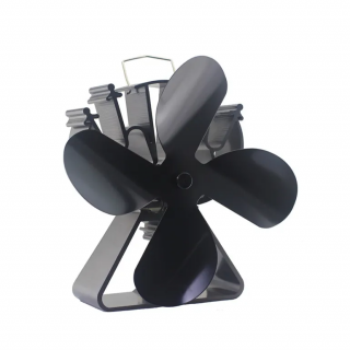 MAX 21 Ventilátor na krbová kamna 4 čepelový černý (Nepotřebuje žádný kabel, ani baterie, vysoká účinnost díky 21 cm lopatkám vrtule)