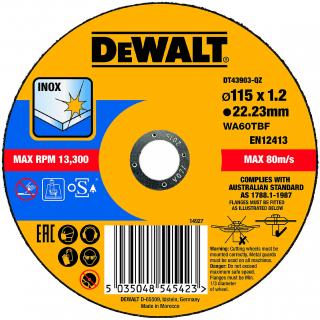 Řezný kotouč na nerezovou ocel 115x1,2x22,2 ( 10ks v plechovce) DeWALT DT43921