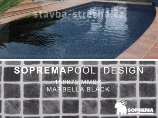 Bazénová PVC fólie, potištěná s lakovaným povrchem, SOPREMAPOOL DESIGN Marbella Black 1,65 x 25 m