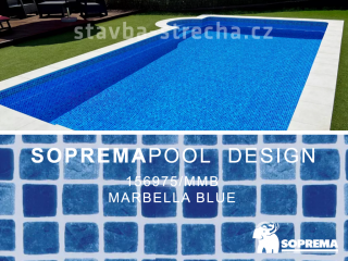 Bazénová PVC fólie, potištěná s lakovaným povrchem, SOPREMAPOOL DESIGN Marbella Blue 1,65 x 25 m