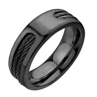 Černý prsten z chirurgické oceli s lanem R109
