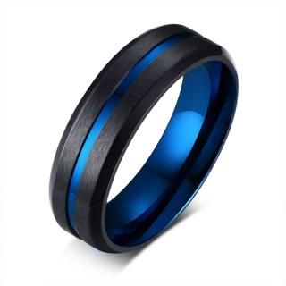 Prsten z chirurgické oceli s modrou linií R-449