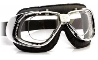 Moto brýle Rider 4V s dioptrickým rámečkem Barva zorníků: čirá protizamlžovací, Rám - kombinace: lesklý chrom/černá kůže