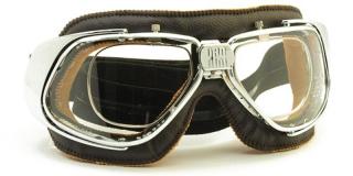 Moto brýle Rider 4V s dioptrickým rámečkem Barva zorníků: čirá protizamlžovací, Rám - kombinace: lesklý chrom/hnědá kůže