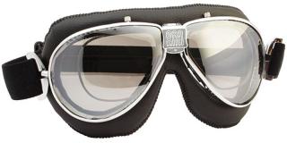 Moto brýle TT 4V s dioptrickým rámečkem Barva zorníků: stříbrně zrcadlová, Rám - kombinace: lesklý chrom/černá kůže