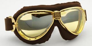 Moto brýle TT Barva zorníků: stříbrně zrcadlová, Rám - kombinace: zlatý/hnědá kůže