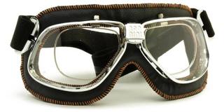 Motocyklové brýle Cruiser 4V s dioptrickým rámečkem Barva zorníků: čirá protizamlžovací, Rám - kombinace: lesklý chrom/černá kůže/oranžové štepování