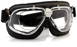Motocyklové brýle Cruiser 4V s dioptrickým rámečkem Barva zorníků: čirá protizamlžovací, Rám - kombinace: lesklý chrom/černá kůže