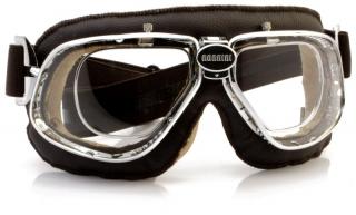 Motocyklové brýle Cruiser 4V s dioptrickým rámečkem Barva zorníků: čirá protizamlžovací, Rám - kombinace: lesklý chrom/hnědá kůže