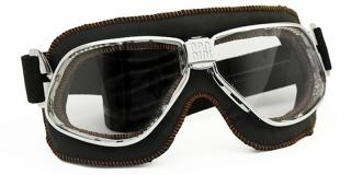 Motocyklové brýle Cruiser Barva zorníků: čirá protizamlžovací, Rám - kombinace: lesklý chrom/černá kůže/oranžové štepování
