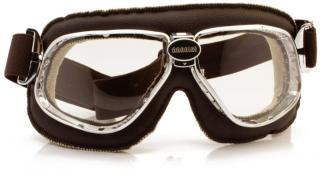 Motocyklové brýle Cruiser Barva zorníků: čirá protizamlžovací, Rám - kombinace: lesklý chrom/hnědá kůže