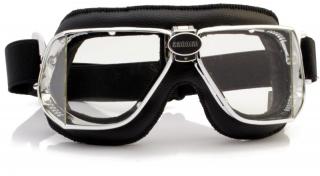 Motocyklové brýle Custom Barva zorníků: čirá protizamlžovací, Rám - kombinace: lesklý chrom/černá kůže