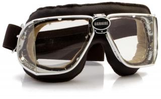 Motocyklové brýle Custom Barva zorníků: čirá protizamlžovací, Rám - kombinace: lesklý chrom/hnědá kůže