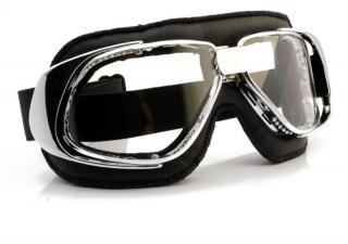 Motocyklové brýle Rider Barva zorníků: šedá protizamlžovací, Rám - kombinace: lesklý chrom/černá kůže