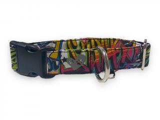 OBOJEK GRAFFITI softshell šířka obojku: 3 cm, obvod krku: 30-45 cm, spona + kování: plastová černá / stříbrné