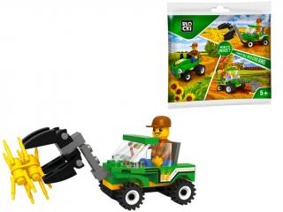 Blocki stavebnice MyFarm farma Traktor s nakladačem a figurkou kompatibilní 60 dílů