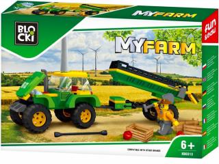 Blocki stavebnice MyFarm farma Traktor s přívěsem kompatibilní 164 dílů