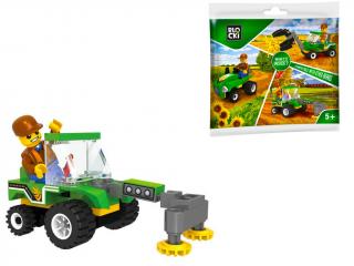 Blocki stavebnice MyFarm farma Traktor s rozmetačem a figurkou kompatibilní 47 dílů
