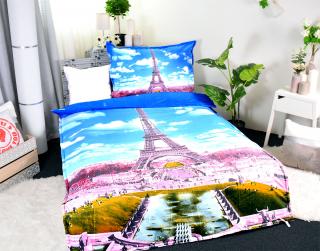 Set přikrývka 140x200 cm + polštář 70x90 cm 3D Paříž Eiffelova věž