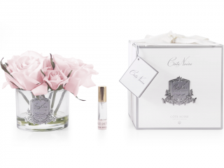 Côte Noire – kytice 5 parfémovaných růží French Pink v čiré váze