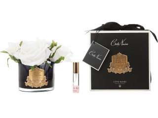 Côte Noire – kytice 5 parfémovaných růží Ivory White v černé váze