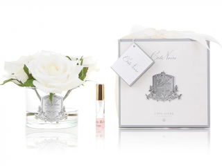 Côte Noire – kytice 5 parfémovaných růží Ivory White v čiré váze