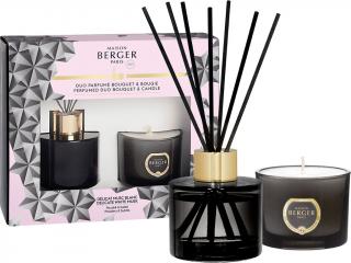 Maison Berger Paris – Black Crystal sada aroma difuzér 80 ml a vonná svíčka 80 g s vůní Delicate White Musk (Jemné bílé pižmo)