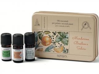 Nasoterapia – sada esenciálních olejů Mandarinka, Bazalka a Šalvěj muškátová v plechové krabičce, 3 x 5 ml