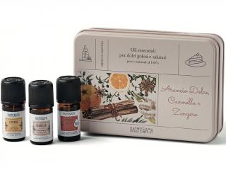 Nasoterapia – sada esenciálních olejů Pomeranč, skořice a zázvor v plechové krabičce, 3 x 5 ml