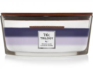 WoodWick – HearthWick Trilogy vonná svíčka Evening Luxe (Večermí luxus), 453 g