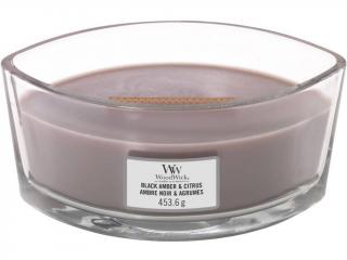 WoodWick – HearthWick vonná svíčka Black Amber & Citrus (Černá ambra a citrusy), 453 g