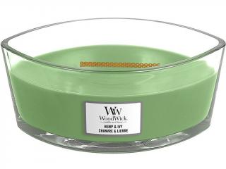 WoodWick – HearthWick vonná svíčka Hemp & Ivy (Konopí a břečťan), 453 g
