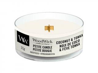 WoodWick – Petite Candle vonná svíčka Coconut & Tonka (Kokos a tonka boby), 31 g
