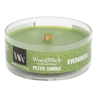 WoodWick – Petite Candle vonná svíčka Evergreen (Jehličí), 31 g