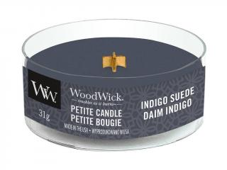 WoodWick – Petite Candle vonná svíčka Indigo Suede (Modrý semiš), 31 g