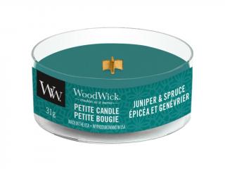 WoodWick – Petite Candle vonná svíčka Juniper & Spruce (Jalovec a smrk), 31 g
