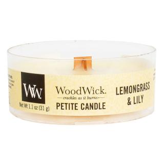 WoodWick – Petite Candle vonná svíčka Lemongrass & Lily (Citronová tráva a lilie), 31 g
