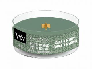 WoodWick – Petite Candle vonná svíčka Sage & Myrrh (Šalvěj a myrha), 31 g