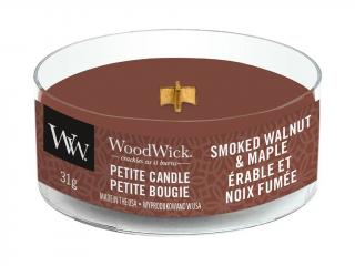 WoodWick – Petite Candle vonná svíčka Smoked Walnut & Maple (Pečené vlašské ořechy a javorový sirup), 31 g
