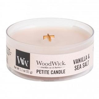 WoodWick – Petite Candle vonná svíčka Vanilla & Sea Salt (Vanilka a mořská sůl), 31 g