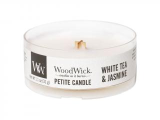 WoodWick – Petite Candle vonná svíčka White Tea & Jasmine (Bílý čaj a jasmín), 31 g