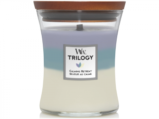 WoodWick – Trilogy svíčka Calming Retreat (Uklidňující a relaxační) Velikost: střední 275 g