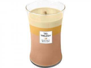 WoodWick – Trilogy vonná svíčka Golden Treats (Sladké pochoutky), 609 g