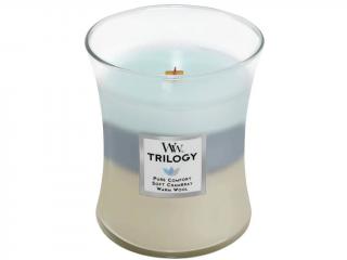 WoodWick – Trilogy vonná svíčka Woven Comforts (Hřejivé pohodlí), 275 g