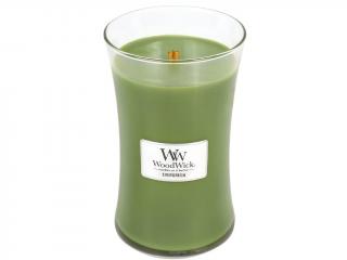 WoodWick – vonná svíčka Evergreen (Jehličí), 609 g