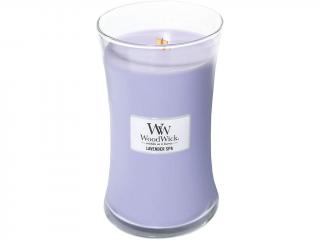 WoodWick – vonná svíčka Lavender Spa (Levandulová lázeň), 609 g