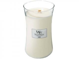WoodWick – vonná svíčka Linen (Čistý len), 609 g